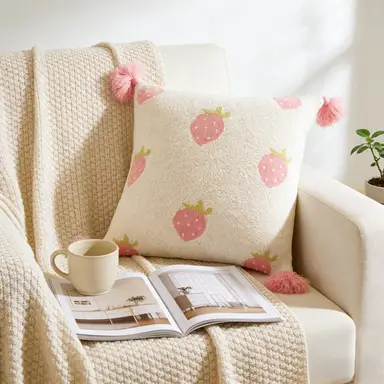 MEROPE, Sherpa Acrylic Knit Cushion cover, 50x50cm, strawberry, 1pack