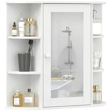 HOMCOM Wall Mounted Bathroom Cabinet with Mirror Single Door Storage Organizer 2-tier Inner Shelves White