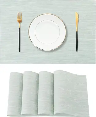 Mint Cream Placemats，Heat Resistant Non-Slip Place mats for Dining Table, Washable Durable PVC Vinyl Woven Table Mats,4pcs