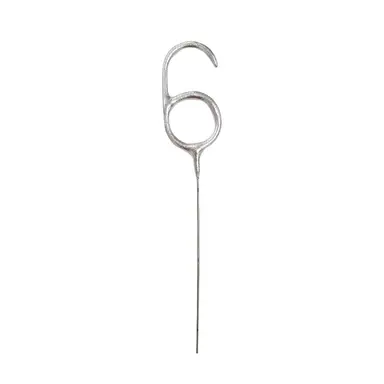 Unique Party Number 6 Sparkler Candle, Silver