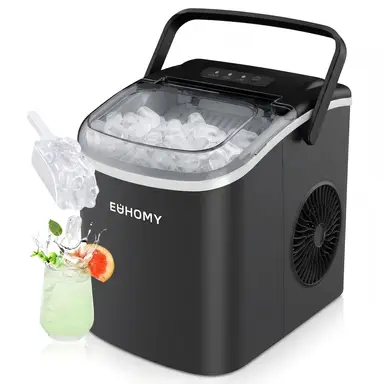EUHOMY Stand-Eismaschine mit Tragegriff, 9 Eiswürfel in 6 Minuten, 11,8 kg pro Tag, energiesparend, selbstreinigend, tragbare Eismaschine mit Korb und Eisschaufel, ideal für Zuhause, Küche, Camping und Wohnwagen