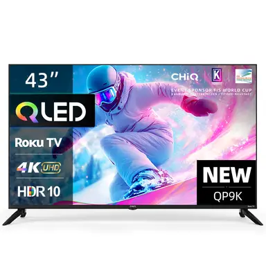 CHiQ U43QP9K(U43QP9KF) 4K Smart QLED Roku TV HDR10 HLG, Dolby Audio, Works with Alexa, DVB-T2/T/C, Support Apple Air-Play, Prime Video, HDMI2.1, USB2.0