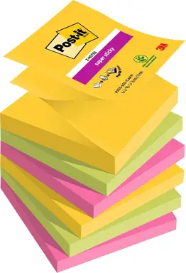 Post-It Super Sticky Z Notes Carnival Colours 76x76 90 Sheets, Pack of 6