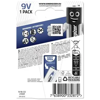 ENERGIZER Lithium-Batterie, E-Block, 6FR61, 9V Ultimate Lithium, Einzelpackung im Blister