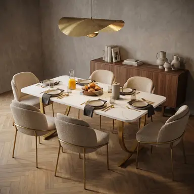 Moderner Esstisch für 6 Personen, 160 x 80 x 75 cm, Wohnzimmer Tisch, Rechteckig, Küchentisch, Esstisch für Esszimmer und Küche, Wohnzimmer, Modernes Design, Weiß und Gold