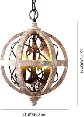 Homary Retro Rustiek 3-Lichten Kroonluchter - Inclapbare Industriële Plafonnière met Verweerd Hout, Metalen Bol en Kristalaccenten voor Keukeneiland, Eetkamer en Slaapkamer