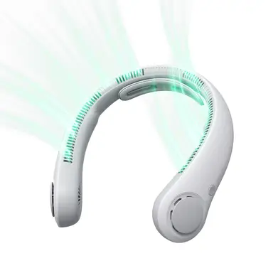 JISULIFE Portable Neck Fan Life 4, Neckbrace Bladeless, Hands Free, 5 Speeds, 5000mAh Rechargeable, Quiet, for Outdoor Indoor,White