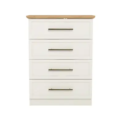 Galano Cleverton 4 Drawer Chest – Stylish Storage Cabinet & Clothes Organiser – Tall Dresser Unit for Bedroom, Hallway or Entryway (Ivory/Oak)
