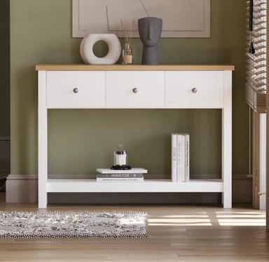 Vida Designs Console Table Arlington 3 Drawers White/Oak Effect