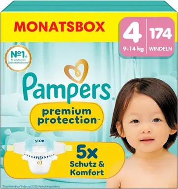 Pampers Premium Protection Größe 4 Maxi 9-14kg Monatsbox 174 Stück