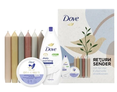Dove Geschenkset (Body Wash 250 ml + Voedende Bodycrème 250 ml + 6 Dinerkaarsen)