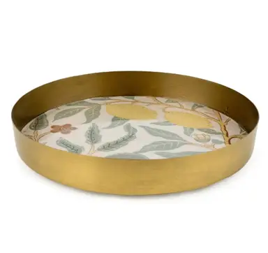 Candlelight Decorative Tray Vintage Fruits Metal Gold Round D:21cm