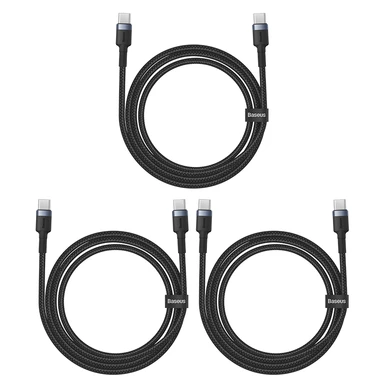 Baseus Cafule Fast Charging Data Cable USB-C to USB-C 60W 2m Grey Black (Pack of 3)