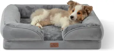 BEDSURE Orthopädisches Hundebett, Ergonomisches Hundesofa, 71 x 58 cm, Hundecouch mit Eierkartonschaum für kleine Hunde, Waschbar, Rutschfest, Grau
