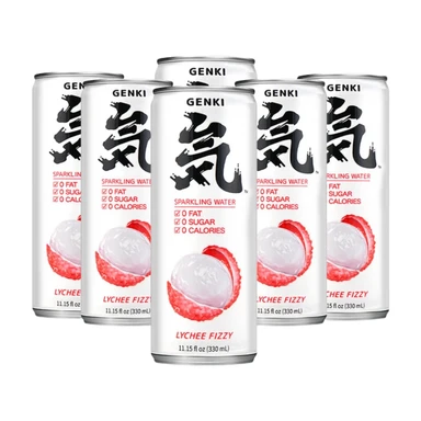 Genki Forest Eau pétillante saveur litchi Lot de 6 canettes de 330 ml