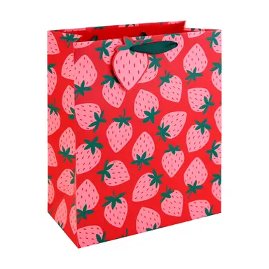 Neon Strawberry Gift Bag Large 26.5 (W) x 33 (L) x 14cm (H) 
