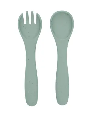 Kikka Boo Fork and Spoon Set Platinum Silicone Sage