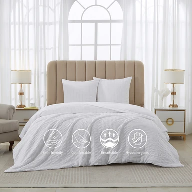 Meeallhome  Seersucker Duvet Cover Set 260*220cm/60*80cm*2  White