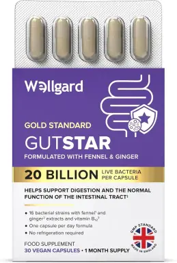 Wellgard Gutstar Probiotics for Digestive Health - 30 Vegan Capsules
