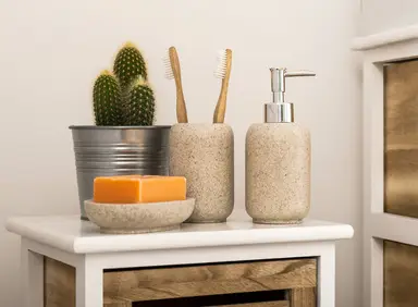 Maison by Premier Natural Stone Effect Toothbrush Holder, Polyresin Bathroom Organizer, Stone-Like Finish Toothbrush Stand