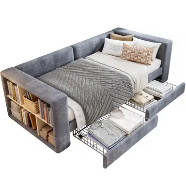 Upholstered bed, 3FT single bed 90x190cm 2 drawers Easy assembly, Velvet