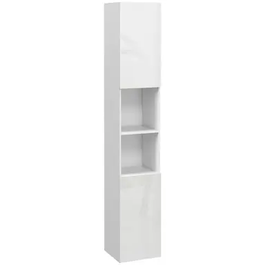 kleankin High Gloss Slim Bathroom Cabinet, Free Standing Bathroom Storage Cabinet with 2 Open Shelves, 2 Door Cupboards and Adjustable Shelves, White