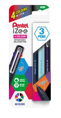 Pentel iZee 4 Colour 1.0mm Ballpen Pack of 3