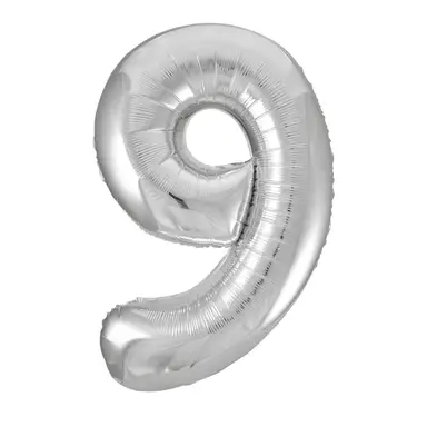 Unique Party Giant Number 9 Balloon, Silver, 86cm