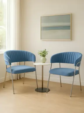 Interiors by Premier Dining Chair Tamzin Panelled Velvet Sky Blue/Chrome 2pcs
