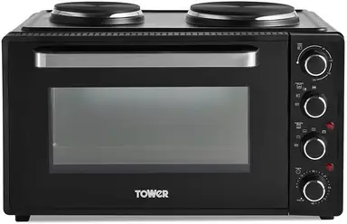 Tower T14045 Mini Oven with Adjustable Temperature Control, 90 Minute Timer, Baking Tray and Wire Rack, Black with Silver Accents, 42litre