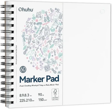 Ohuhu Carnet de croquis à spirale, 120 pages, 150 g/m² - 22 x 21 cm