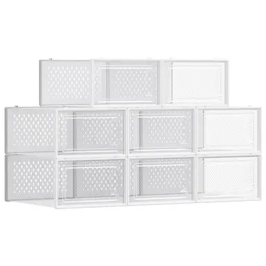 Boîtes à Chaussures, Lot de 18, en Plastique, pour Chaussures Jusqu’à la Pointure 43, Transparent et Blanc