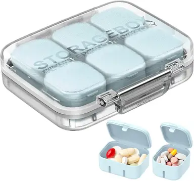 Pill Organizer GAONLY 4/6 Grid Free Assembly Travel Medicine Organizer 10 Day Pill Organizer Portable Pill Box Waterproof Pill Case Daily Medication Carry Case for Vitamins, Fish Oils, Supplements, Blue