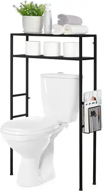 MyGift 2-stufiges Regal über der Toilette mit Magazinhalter, Schwarz