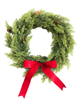 Daisy Darcy 50cm Red Bow Wreath with Red Velvet Bow and Mini Cones