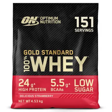 Optimum Nutrition Gold Standard Protéine de lactosérum 100 % - Fraise savoureuse - 4,53 kg (151 doses)