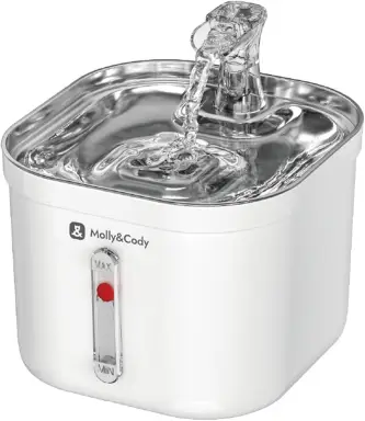 Molly&Cody Spring Trinkbrunnen für Katzen & Hunde (2L Wasserkapazität, Automatischer Wasserspender, Ultra-leise Wasserpumpe, Sichtbarer Wasserstandsanzeiger, 3-stufiges Filtersystem, Kompakt, Edelstahl)