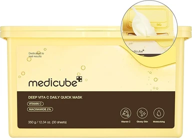 Medicube Deep Vita C 30 stuks dagelijkse Koreaanse maskers met snel loslatend drievoudig vitaminecomplex voor een stralende en gehydrateerde huid, veganistisch gecertificeerd