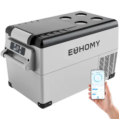 EUHOMY 30.6L Portable Compressor Fridge - 12V/24V DC & 100-240V AC Car Refrigerator with App Control &LCD Panel | Fast Cooling (-20°C~20°C) | Energy-Efficient 45W | for Camping, Trucks, Home & Travel [Energy Class C]