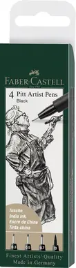 Faber-Castell Pitt Artist Pen Black, Wallet of 4
