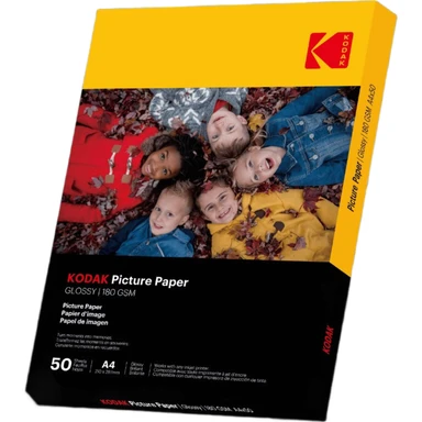 Kodak Papier photo A4, 50 feuilles, 180 g/m², finition brillante, 21 x 29,7 cm, compatible jet d'encre