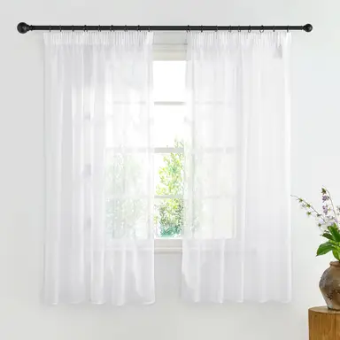 PONY DANCE Transparente Vorhänge Leinenoptik Bleistiftfalten, 2 Paneele B140 x L160 cm, Weiß