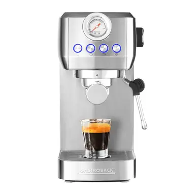 Gastroback Design Espresso Piccolo Pro,15 Bar, Suitable for E.S.E Pads, 1.3L Removable Water Tank, Milk Frother - Silver, 62721