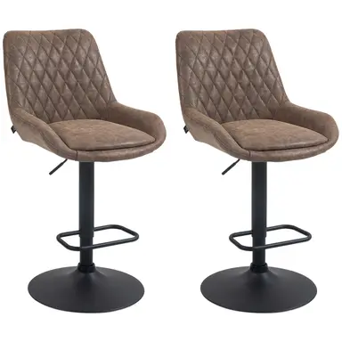 HOMCOM Bar Stools Adjustable Quilted Faux Vintage Leather Brown/Black 2pcs