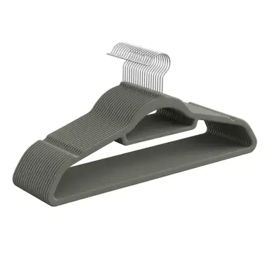JOYFURNOS Set van 20 fluwelen kledinghangers met rozenkleurige 360° draaibare haak, antislip fluwelen oppervlak met schoudergroeven voor kledinggreep, 42,7x22x0,6 cm slank ruimtebesparend profiel, ideaal voor jassen, jurken, broeken, stropdassen, sjaals, kledingkast, kast, grijs