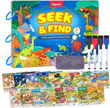 JoyCat Seek & Find Game Books - Preschool Learning Activity for Toddlers & Kids Ages 3-5, Travel Activities Toys for Road Trip Car Airplane, Busy Book Birthday Gifts for Girls and Boys Ages 4-8