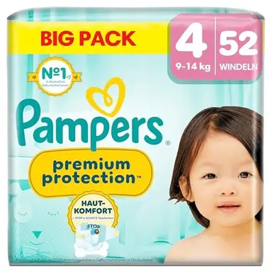 Pampers Premium Protection Größe 4, 52 Windeln, 9 kg - 14 kg