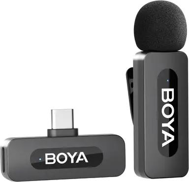 BOYA BY-V10 V2.0 USB-C Wireless Microphone for iPhone 16/17, Android with One-Click to Noise Cancellation, 9h Battery Life (1 TX+1 RX)