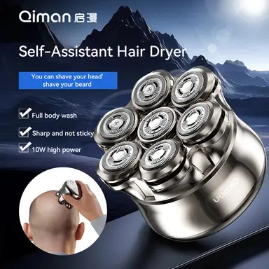 Qiman8010 Head Shavers for Bald Men 7D Floating Wet & Dry Electric Razor for Bald Heads with LED Smart Display & Type-C Charging for Hair/Face/Beard 150-day battery life two gears 10W