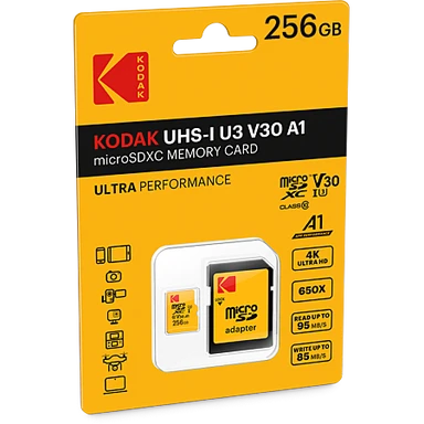 Kodak microSD Carte mémoire 256 Go UHS-I U3 V30 Ultra avec adaptateur